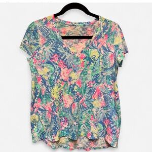 Lilly Pulitzer Multicolor Tropical V-Neck Tee